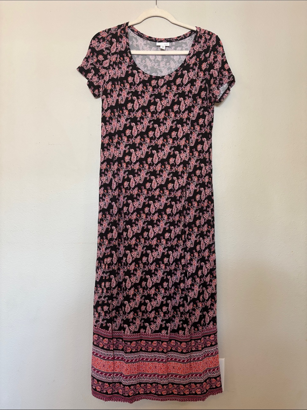 J. Jill Black Maxi Dress with Pink Floral Print